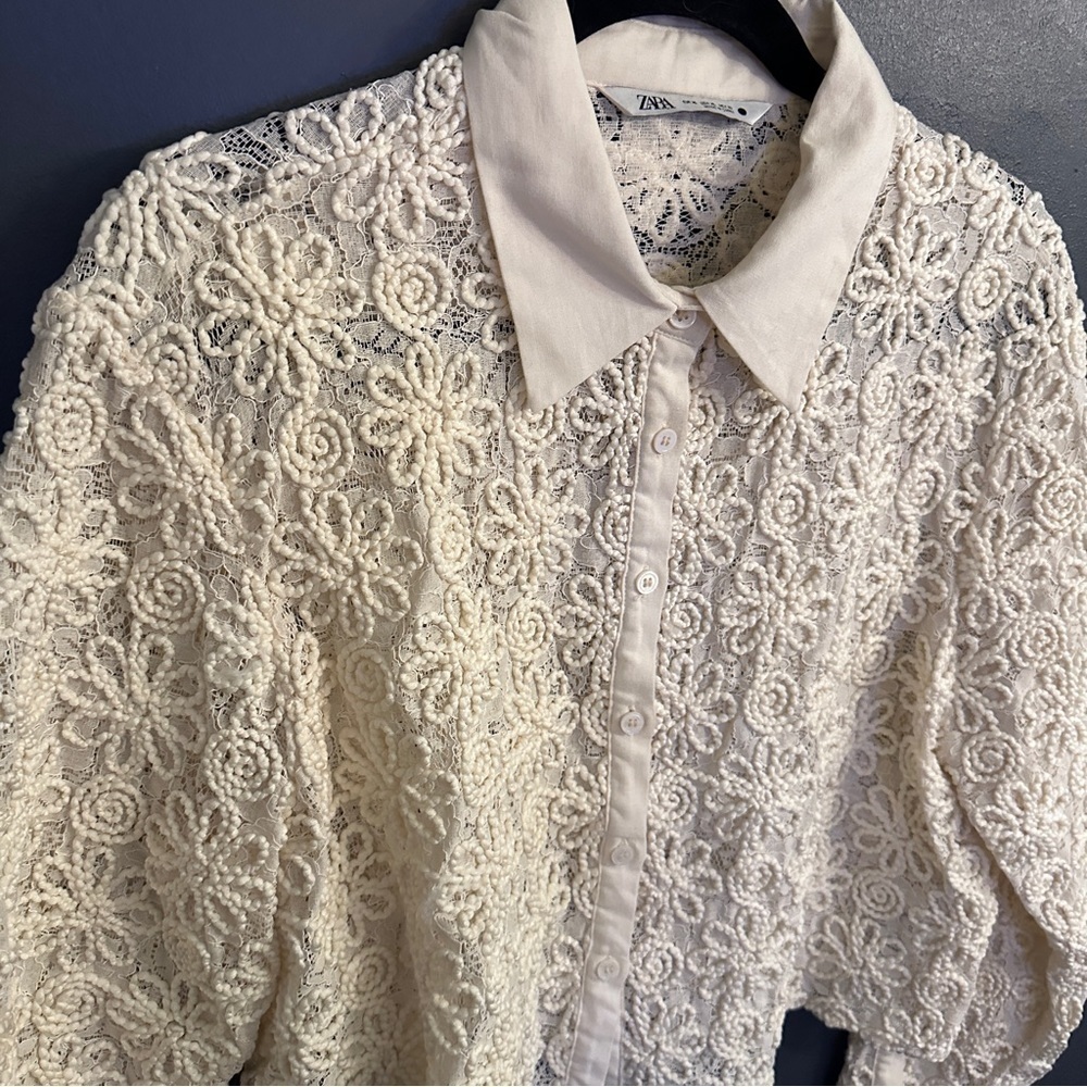 Zara Embroidered Lace Cropped Blouse - Picture 4 of 11